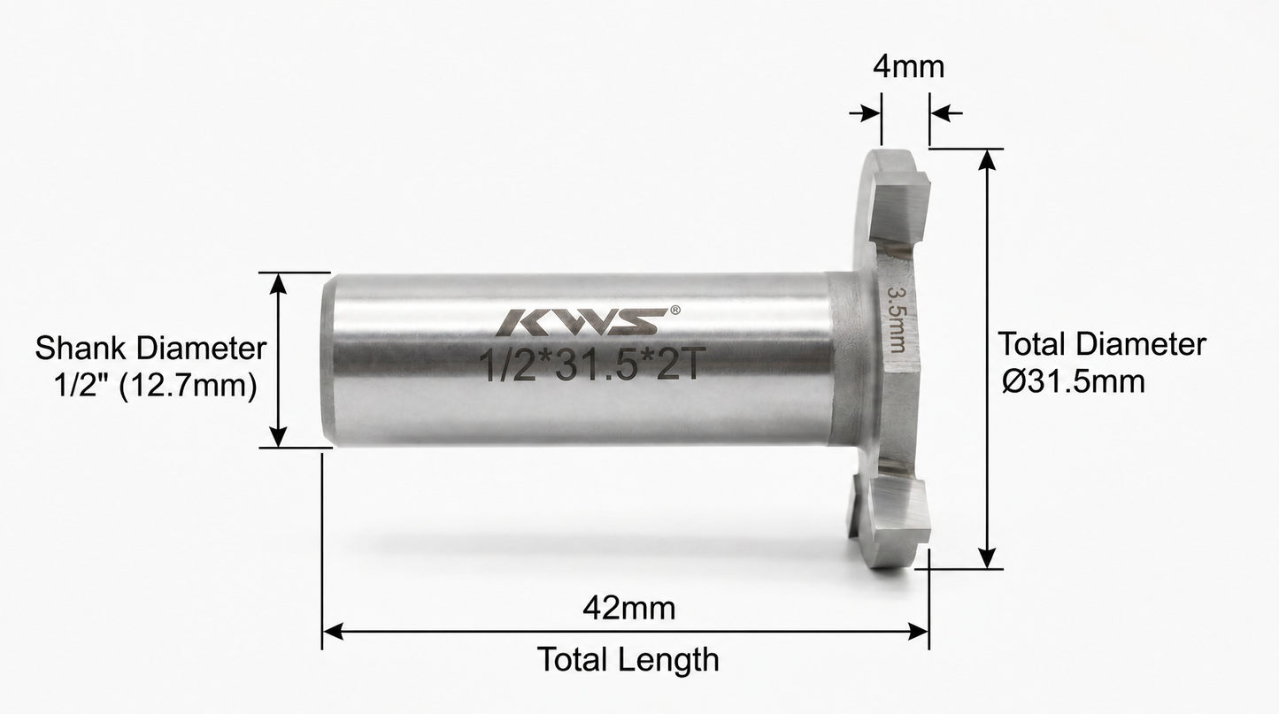 Fresa de Ranurado KWS, vastago 1/2" diametro 31.5mm altura de pastilla 4mm 2 dientes