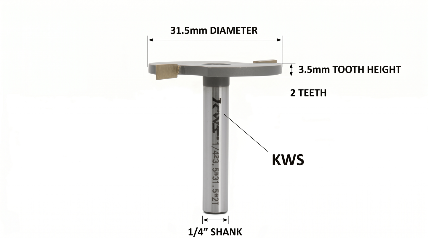 Fresa de Ranurado KWS, vastago 1/4" diametro 31.5mm altura de pastilla 3.5mm 2 dientes