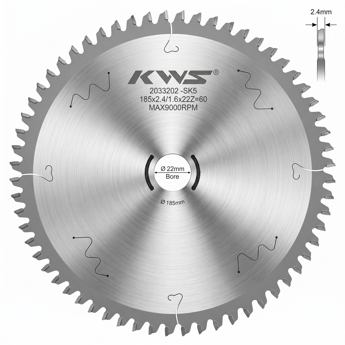 Disco de sierra KWS para melamina dos caras sin pre corte diametro 185mm (7 1/4")