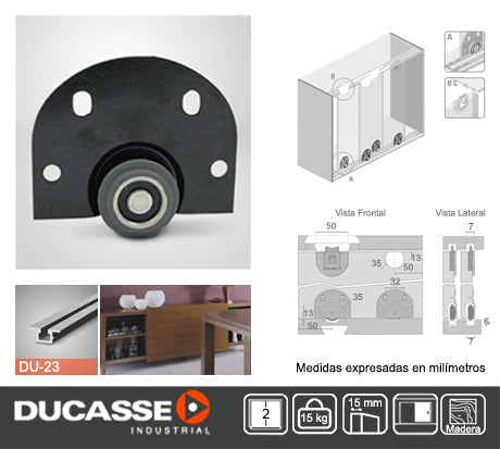 Sistema para dos puertas corredizas de hasta 15kg cada una Ducasse 1535