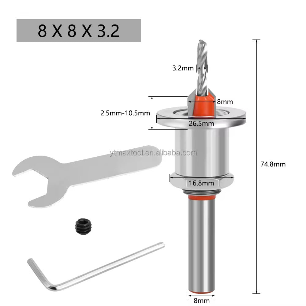 Broca mecha Avellanadora 3.2 mm avellanado de 8mm con tope regulable (Copia)