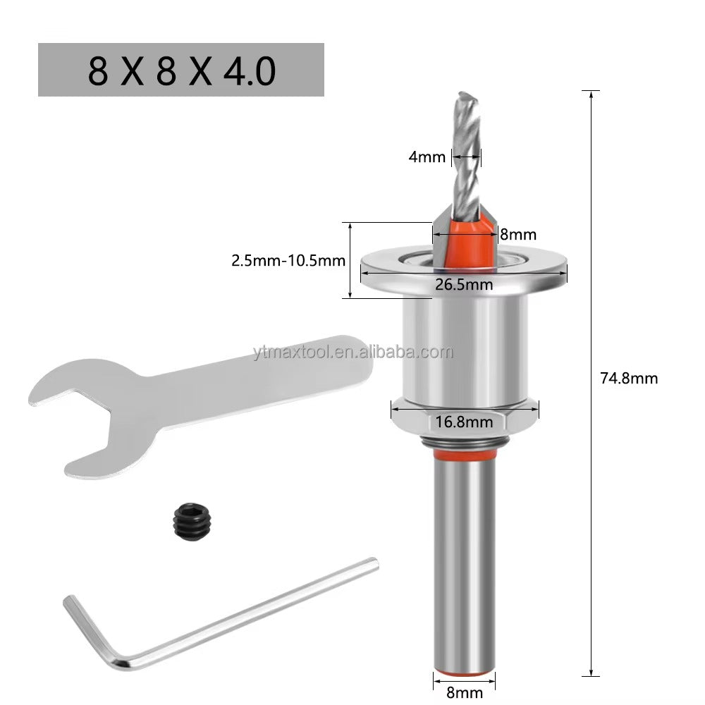 Broca mecha Avellanadora 4.0 mm avellanado de 8mm con tope regulable