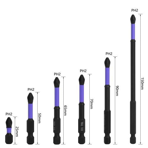 Set De 6 Punta Para Atornilladora De Impacto Ph2 Magneticas