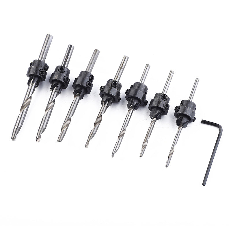 Set de 7 mechas de avellanado con mecha rapida conica y ajuste de profundidad