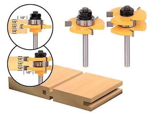 Juego De Fresas (2) Para Machimbre Router Vastago 1/4 Trompo