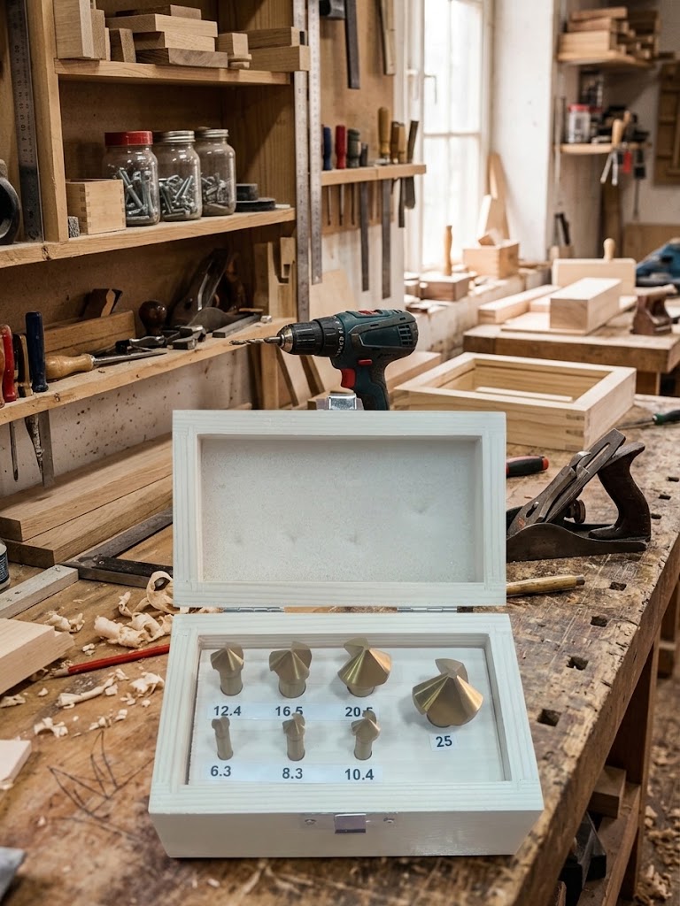 Juego de 7 avellanadores en caja de madera