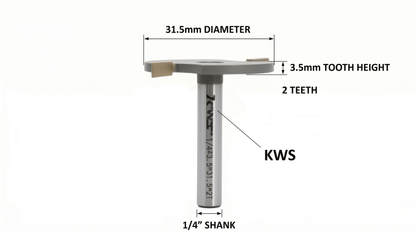 Fresa de Ranurado KWS, vastago 1/4" diametro 31.5mm altura de pastilla 3.5mm 2 dientes