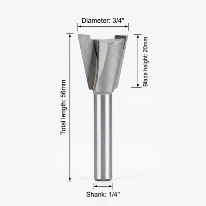 Fresa Cola de Milano KWS Vastago 1/4" Diametro 3/4" largo de cuchillas 20mm
