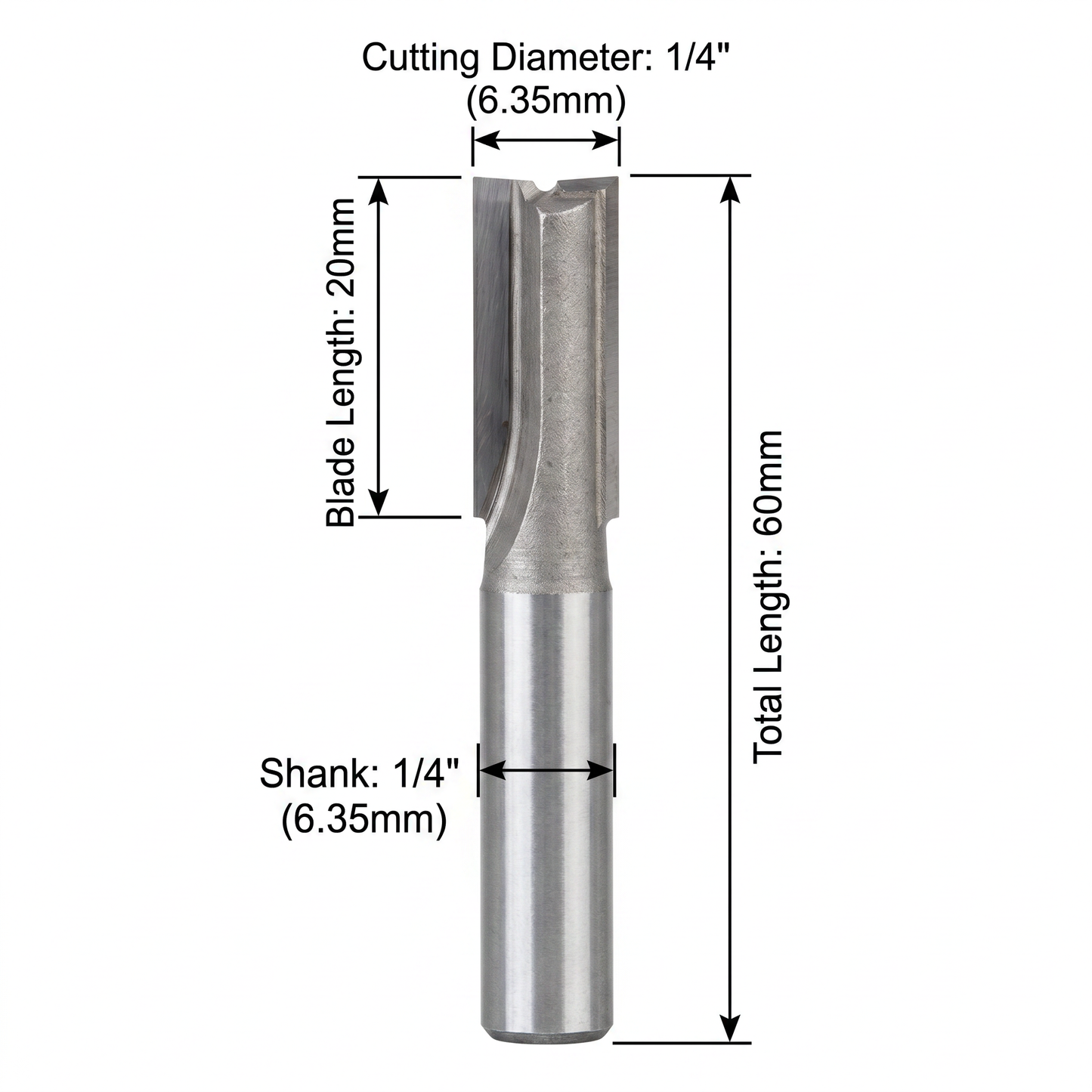 Fresa de corte KWS. Vastago de 1/4, diametro de 1/4"y largo de cuchillas de 20mm