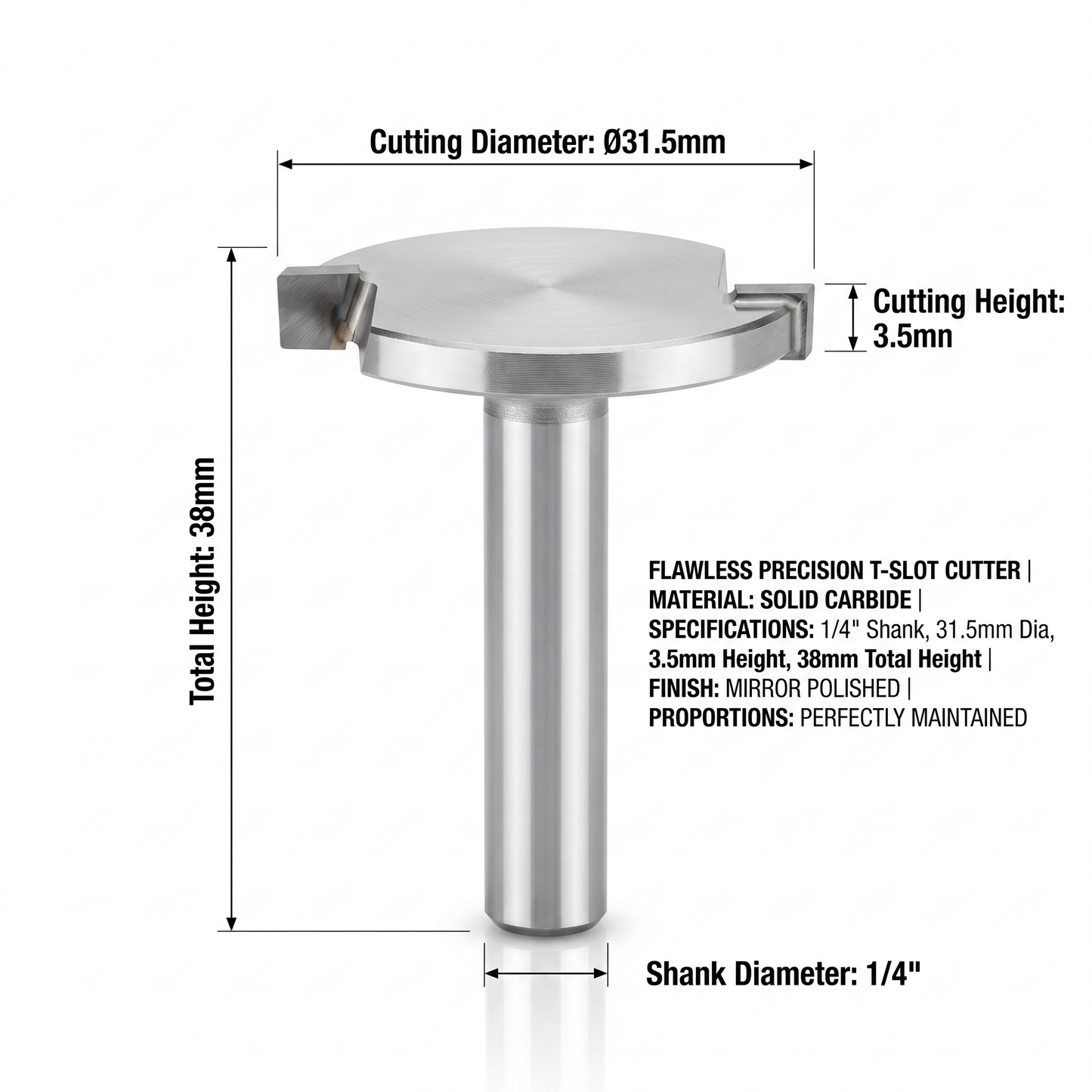Fresa ranurado T KWS. Vastago 1/4" diametro 31.5mm largo de cuchillas 3.5mm 2 Dientes