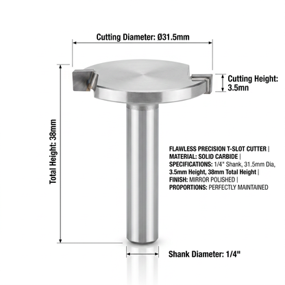 Fresa ranurado T KWS. Vastago 1/4" diametro 31.5mm largo de cuchillas 3.5mm 2 Dientes