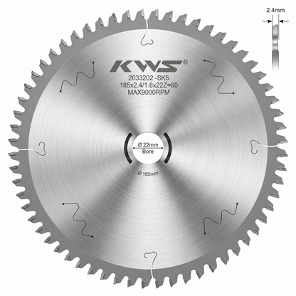 Disco de sierra KWS para melamina dos caras sin pre corte diametro 185mm (7 1/4")