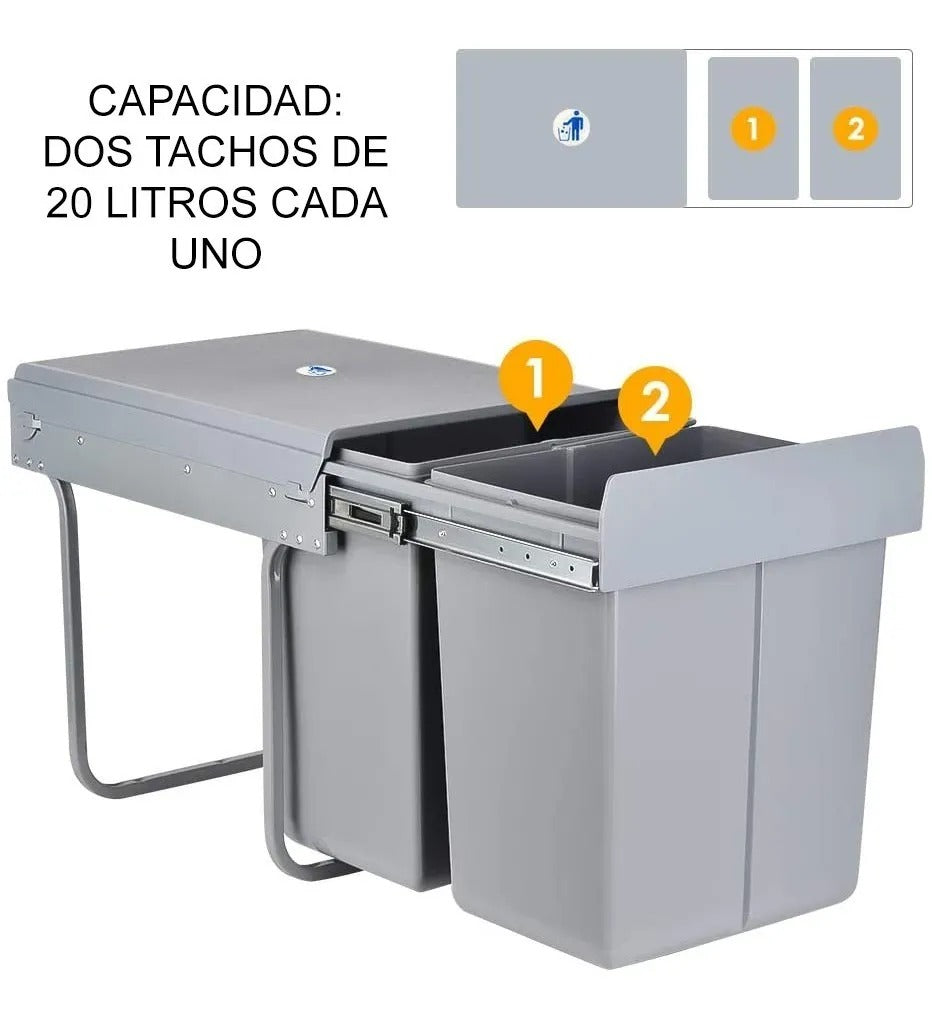Tacho de basura recipiente de residuos Cubo, Cesto Contenedor, Bote de basura 40 litros