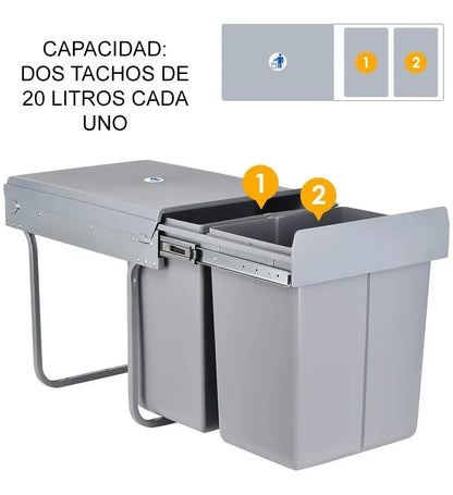 Tacho de basura recipiente de residuos Cubo, Cesto Contenedor, Bote de basura 40 litros