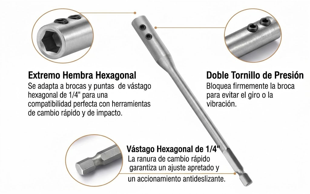 Prolongador  hexagonal con doble prisionero y llave Allen